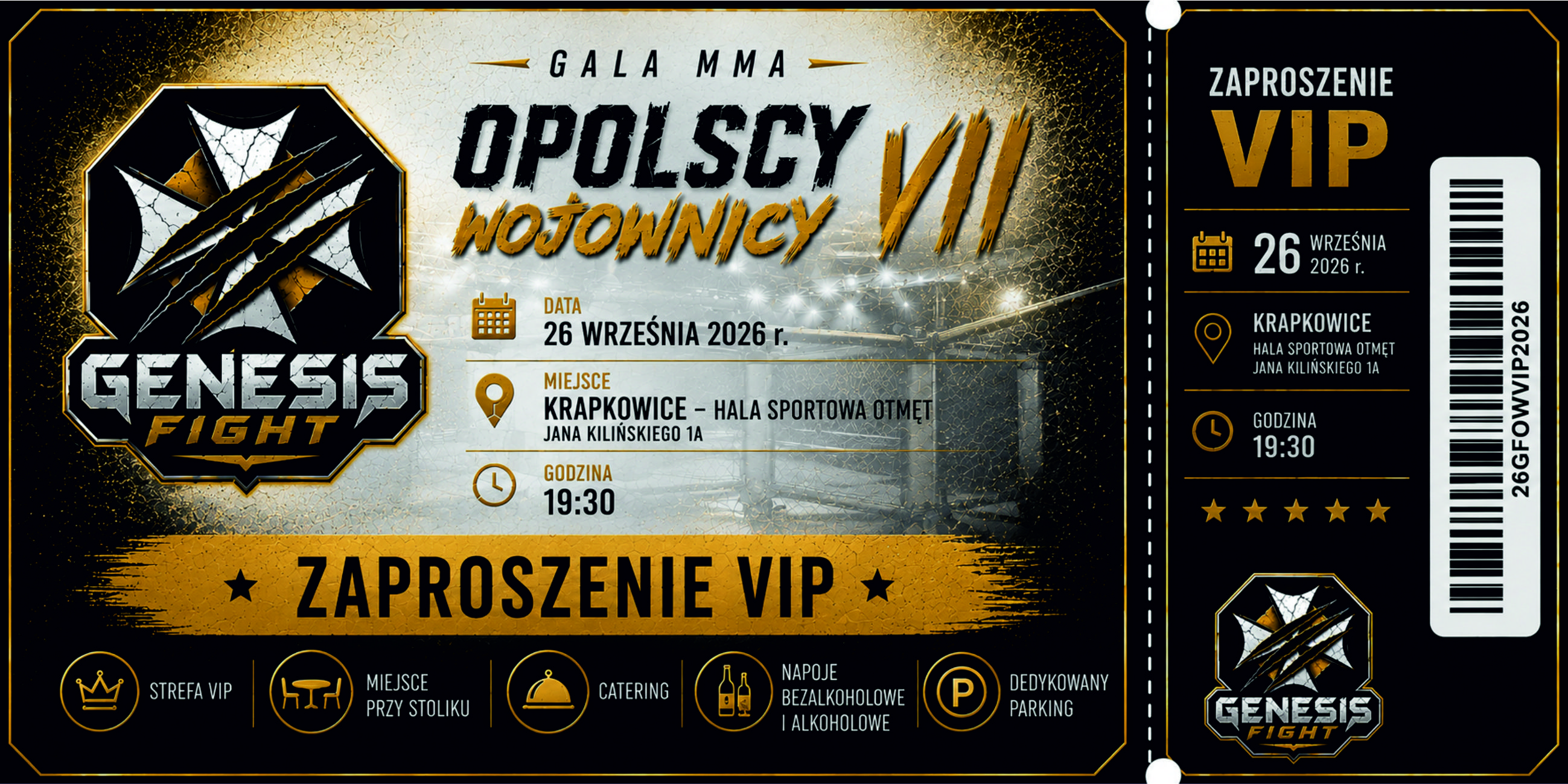 Zaproszenie VIP Genesis Fight z informacjami o strefie premium